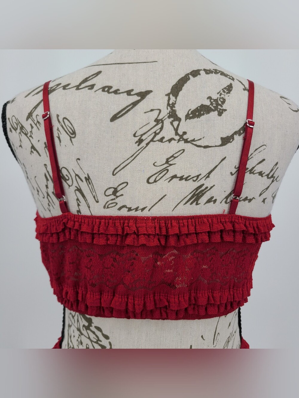 Anthropologie's LyreBird Red Lace Ruffled Two-Piece Set Size S/M - Picture 4 of 9